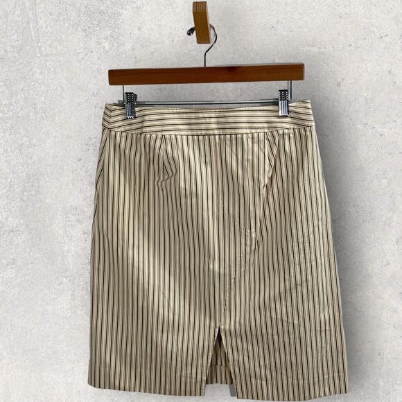 J Crew Skirt Beige Striped Cotton Pencil A Line Classic Career Women’s 4 New - Picture 6 of 10